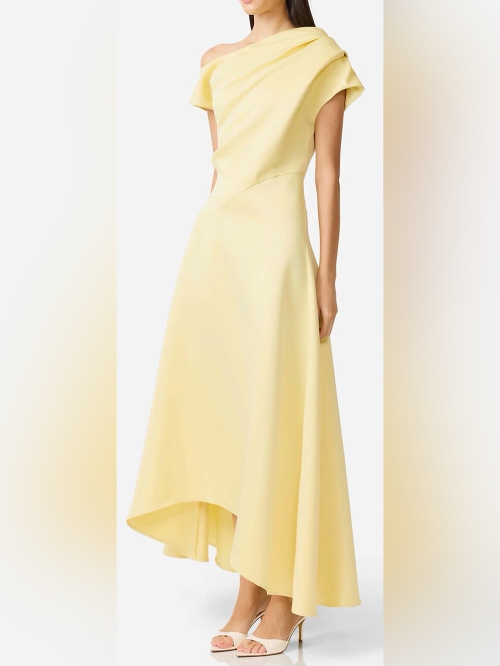 NEW Elliatt Marissa One-Shoulder Asymmetric Hem Duchess Satin Yellow Gown Sz M - Picture 3 of 9